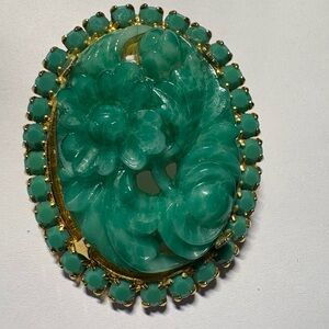 2” Brooch Pendant Chinese Peking styled glass Midcentury Modern